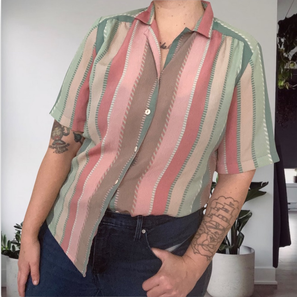 Allison Daley Vintage 90’s Pastel Candy Unisex Striped Lightweight Button Up 12